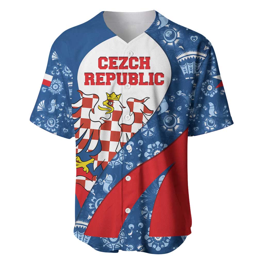 Czech Republic Baseball Jersey with Blue Red Folk Pattern Design and National Lion Emblem - Wonder Print Shop