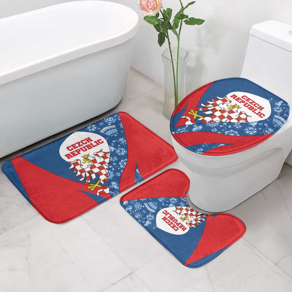 Czech Republic Bathroom Set with Blue Red Folk Pattern Design and National Lion Emblem - Wonder Print Shop