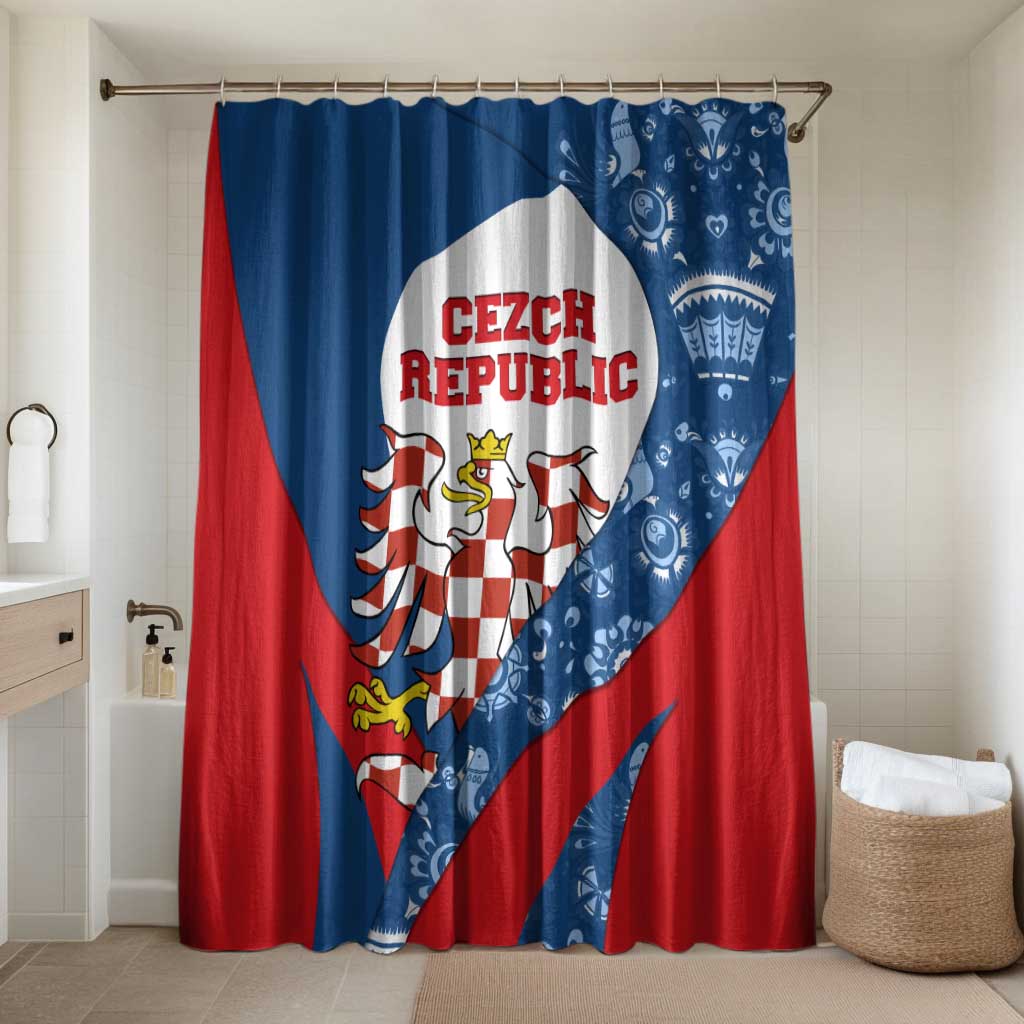 Czech Republic Bathroom Set with Blue Red Folk Pattern Design and National Lion Emblem - Wonder Print Shop