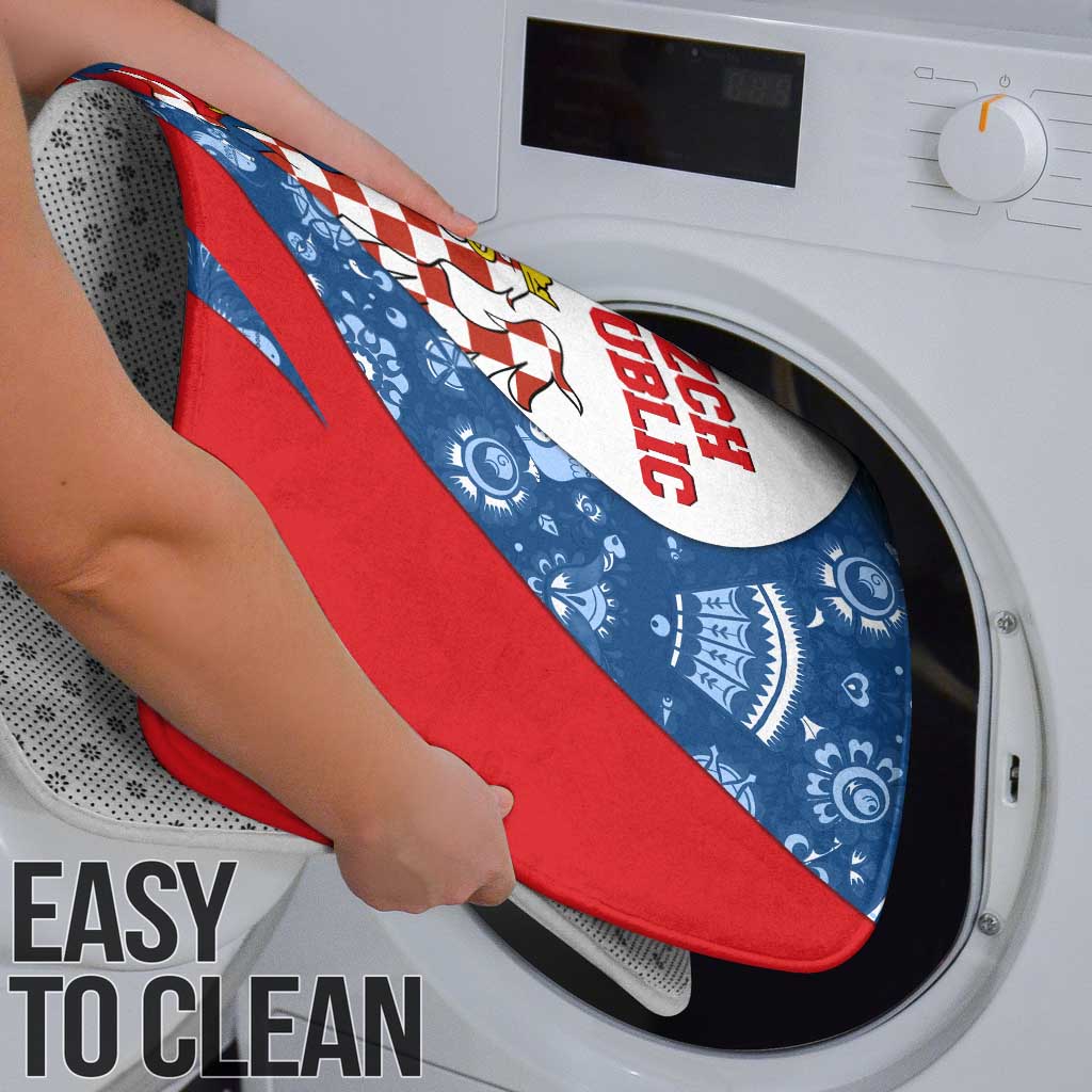 Czech Republic Bathroom Set with Blue Red Folk Pattern Design and National Lion Emblem - Wonder Print Shop