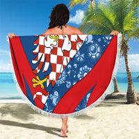 Czech Republic Beach Blanket with Blue Red Folk Pattern Design and National Lion Emblem - Wonder Print Shop