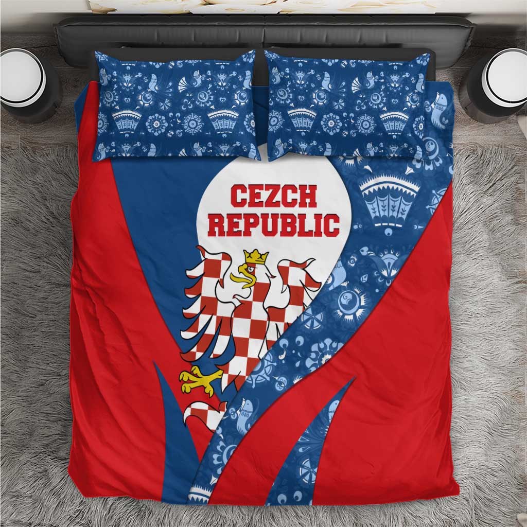 Czech Republic Bedding Set with Blue Red Folk Pattern Design and National Lion Emblem - Wonder Print Shop