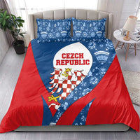 Czech Republic Bedding Set with Blue Red Folk Pattern Design and National Lion Emblem - Wonder Print Shop