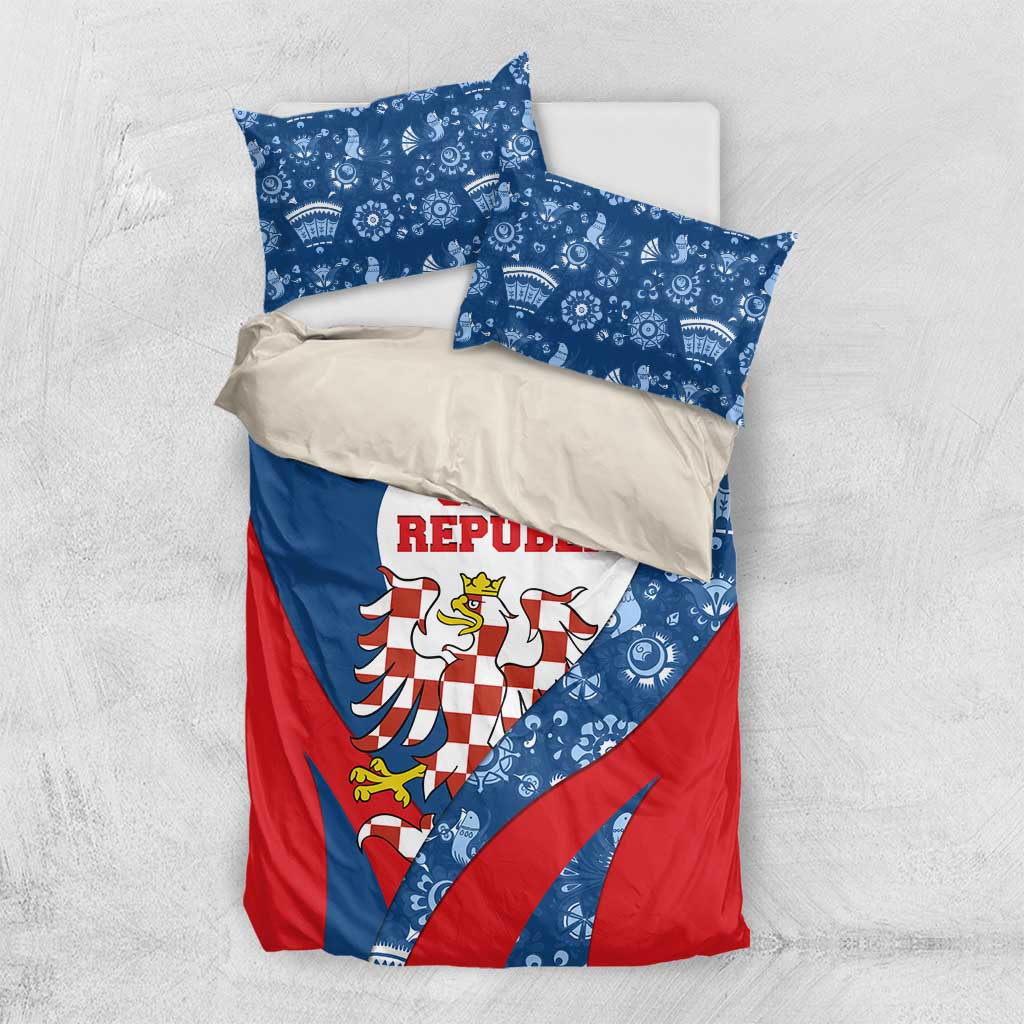 Czech Republic Bedding Set with Blue Red Folk Pattern Design and National Lion Emblem - Wonder Print Shop