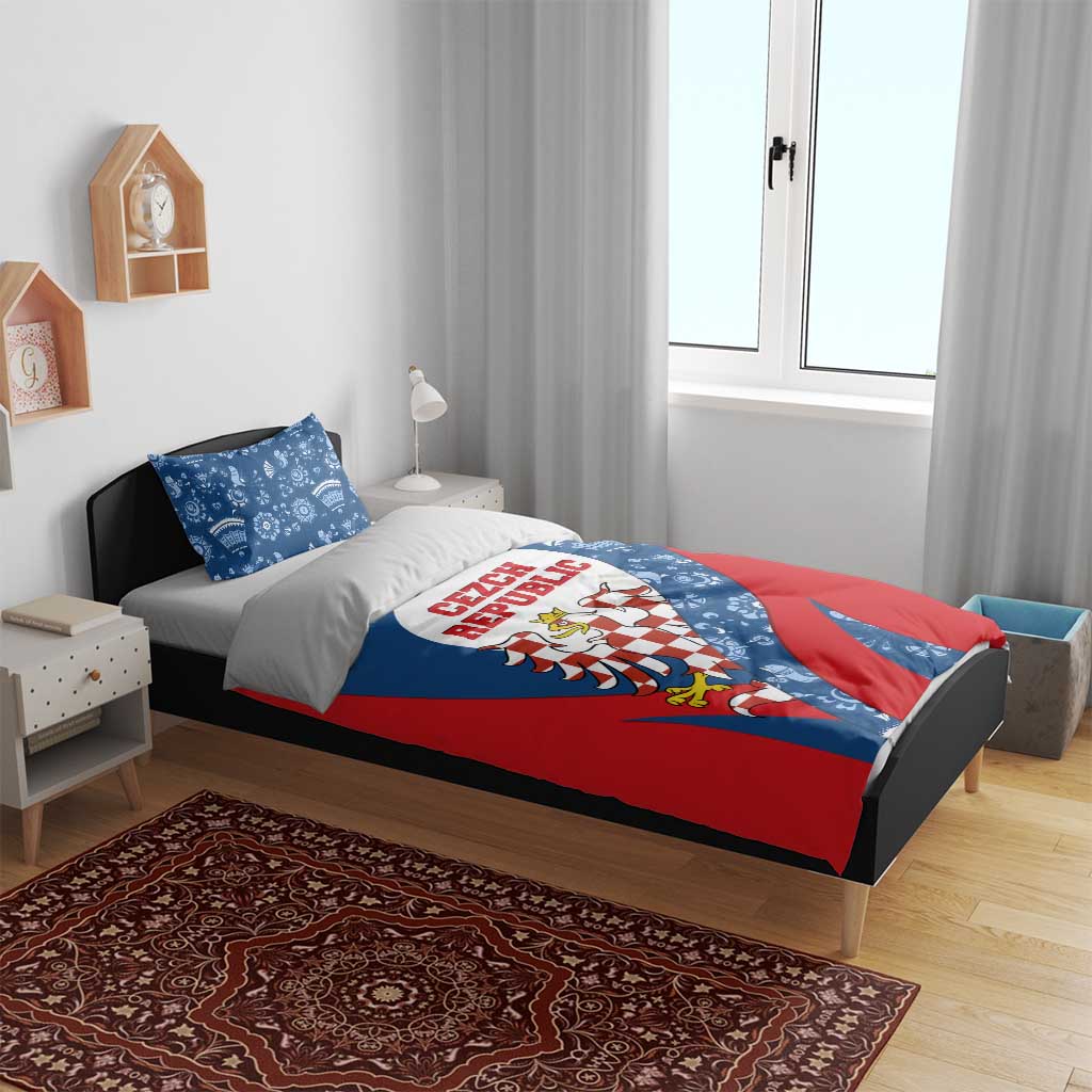 Czech Republic Bedding Set with Blue Red Folk Pattern Design and National Lion Emblem - Wonder Print Shop