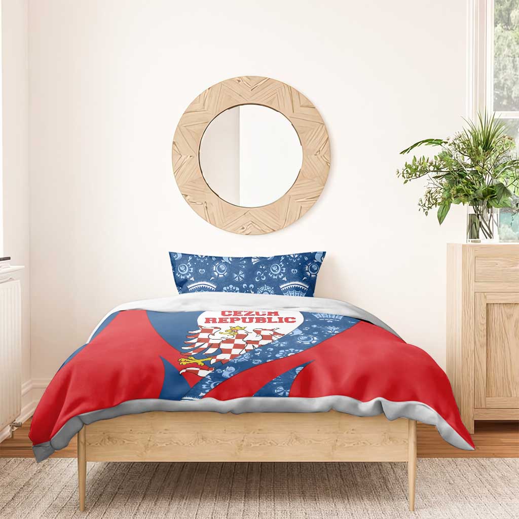 Czech Republic Bedding Set with Blue Red Folk Pattern Design and National Lion Emblem - Wonder Print Shop