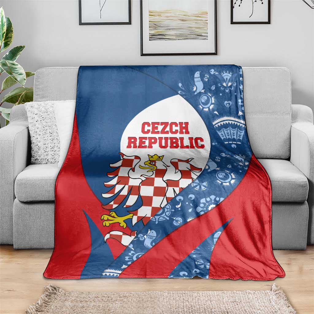 Czech Republic Blanket with Blue Red Folk Pattern Design and National Lion Emblem - Wonder Print Shop