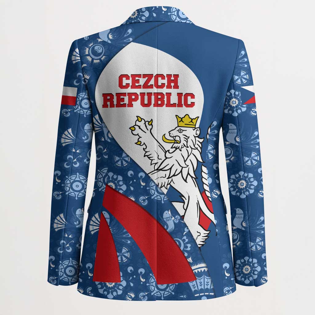 Czech Republic Blazer with Blue Red Folk Pattern Design and National Lion Emblem - Wonder Print Shop