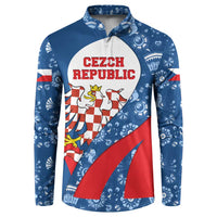 Czech Republic Button Sweatshirt with Blue Red Folk Pattern Design and National Lion Emblem - Wonder Print Shop