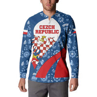 Czech Republic Button Sweatshirt with Blue Red Folk Pattern Design and National Lion Emblem - Wonder Print Shop