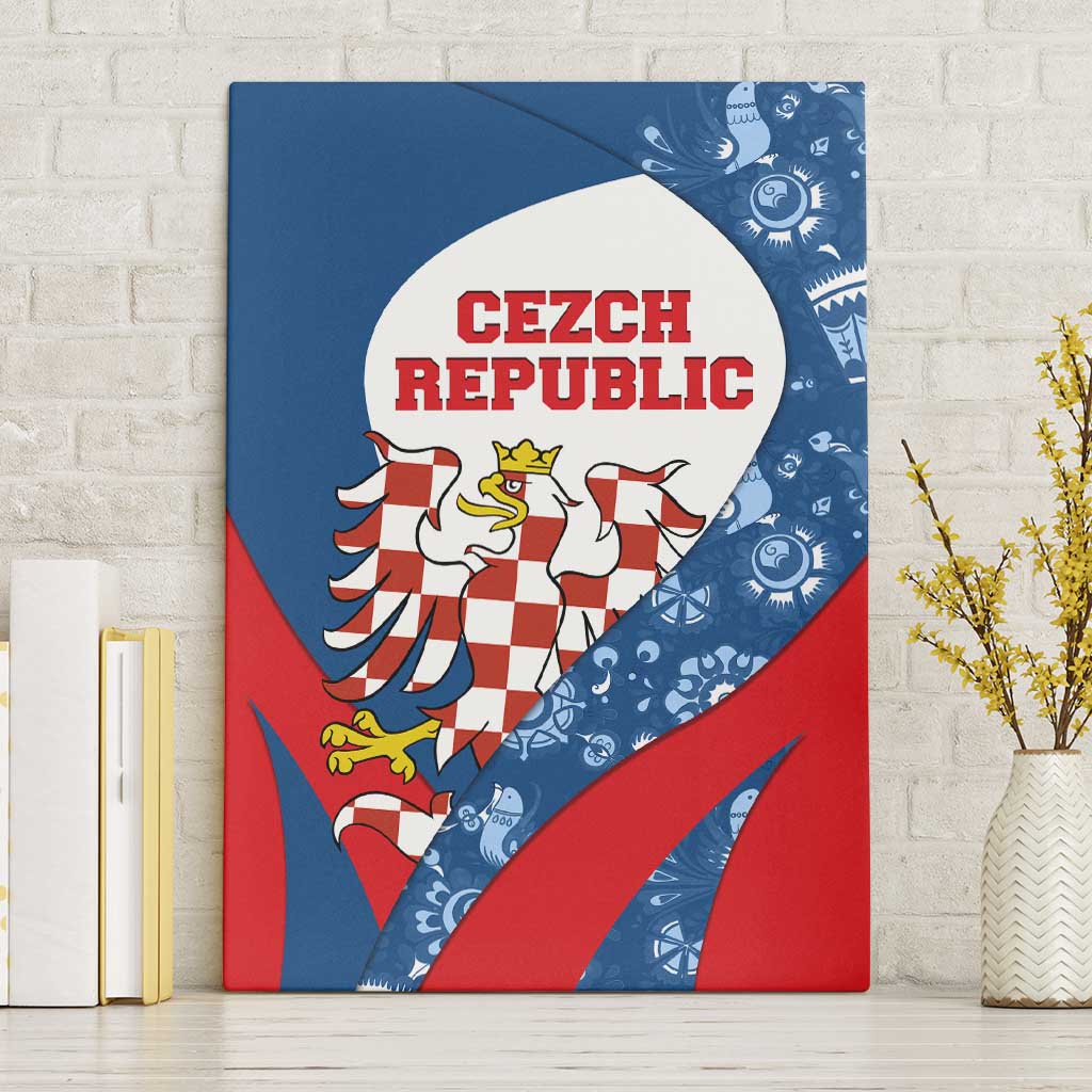 Czech Republic Canvas Wall Art with Blue Red Folk Pattern Design and National Lion Emblem - Wonder Print Shop