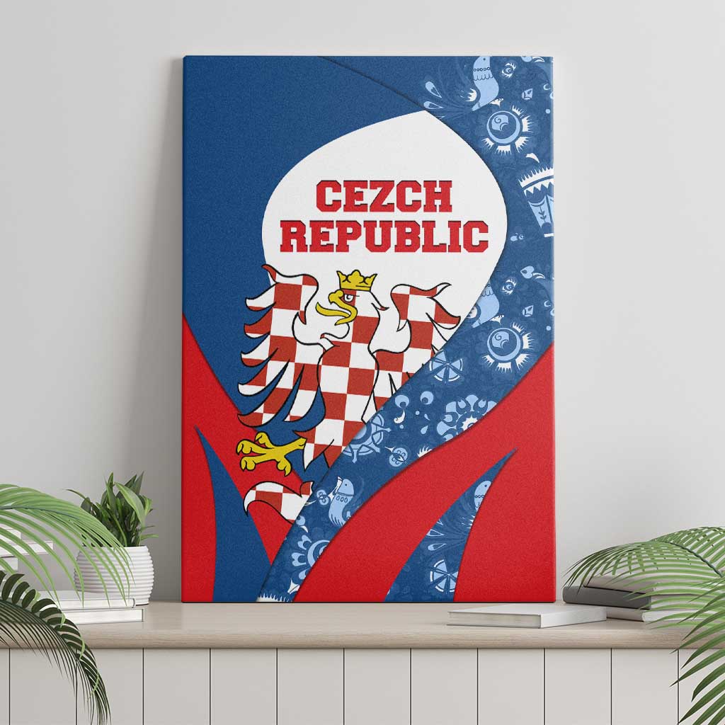 Czech Republic Canvas Wall Art with Blue Red Folk Pattern Design and National Lion Emblem - Wonder Print Shop
