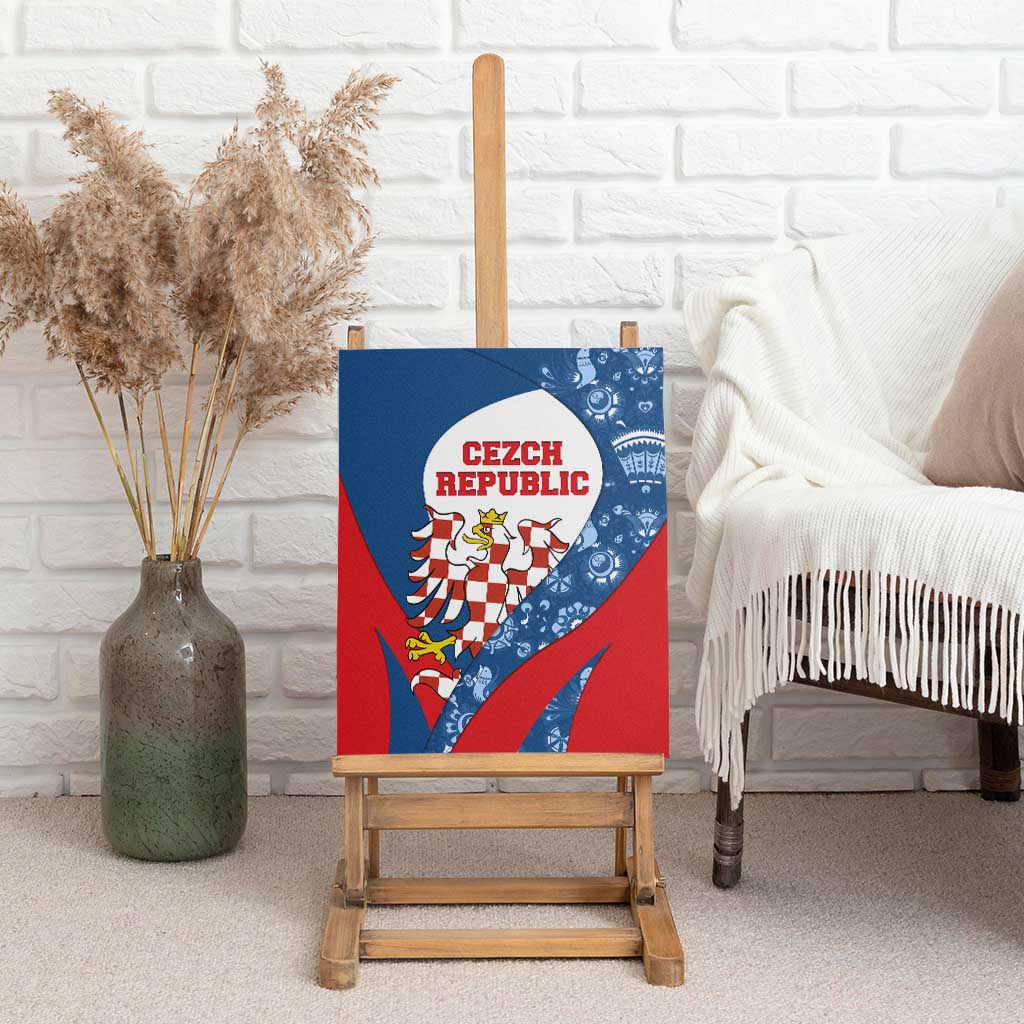 Czech Republic Canvas Wall Art with Blue Red Folk Pattern Design and National Lion Emblem - Wonder Print Shop