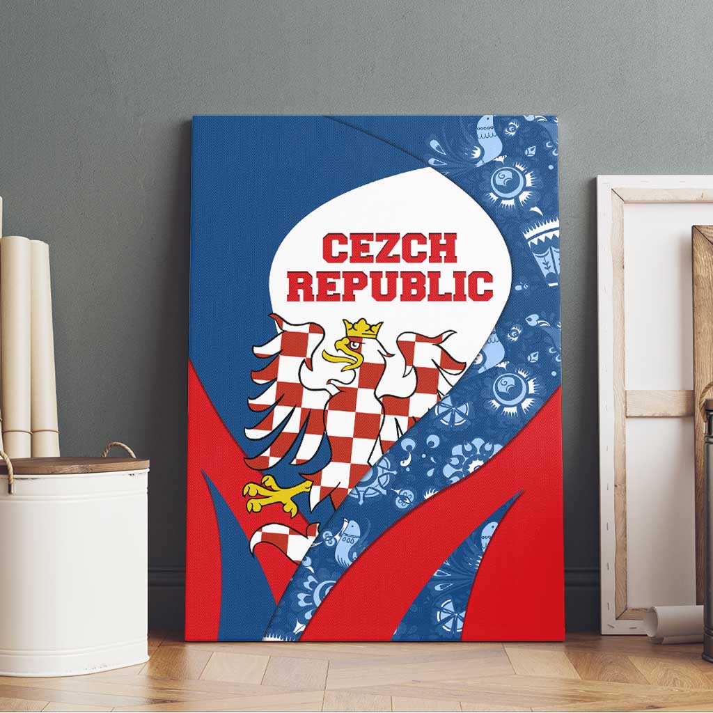 Czech Republic Canvas Wall Art with Blue Red Folk Pattern Design and National Lion Emblem - Wonder Print Shop