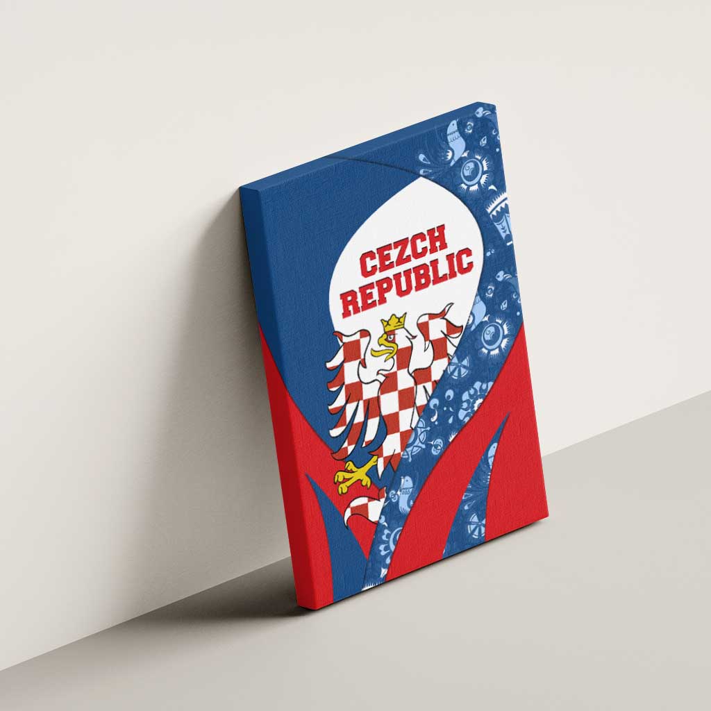 Czech Republic Canvas Wall Art with Blue Red Folk Pattern Design and National Lion Emblem - Wonder Print Shop
