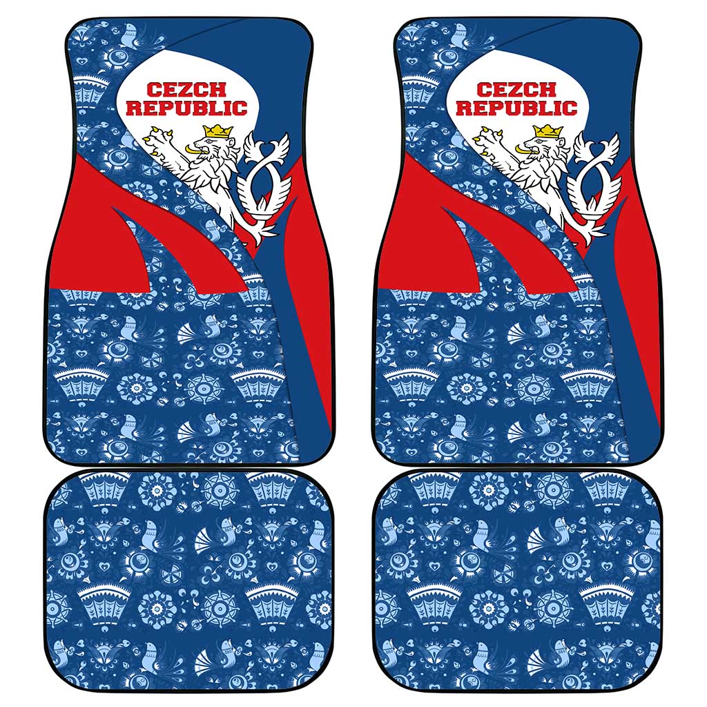 Czech Republic Car Mats with Blue Red Folk Pattern Design and National Lion Emblem - Wonder Print Shop