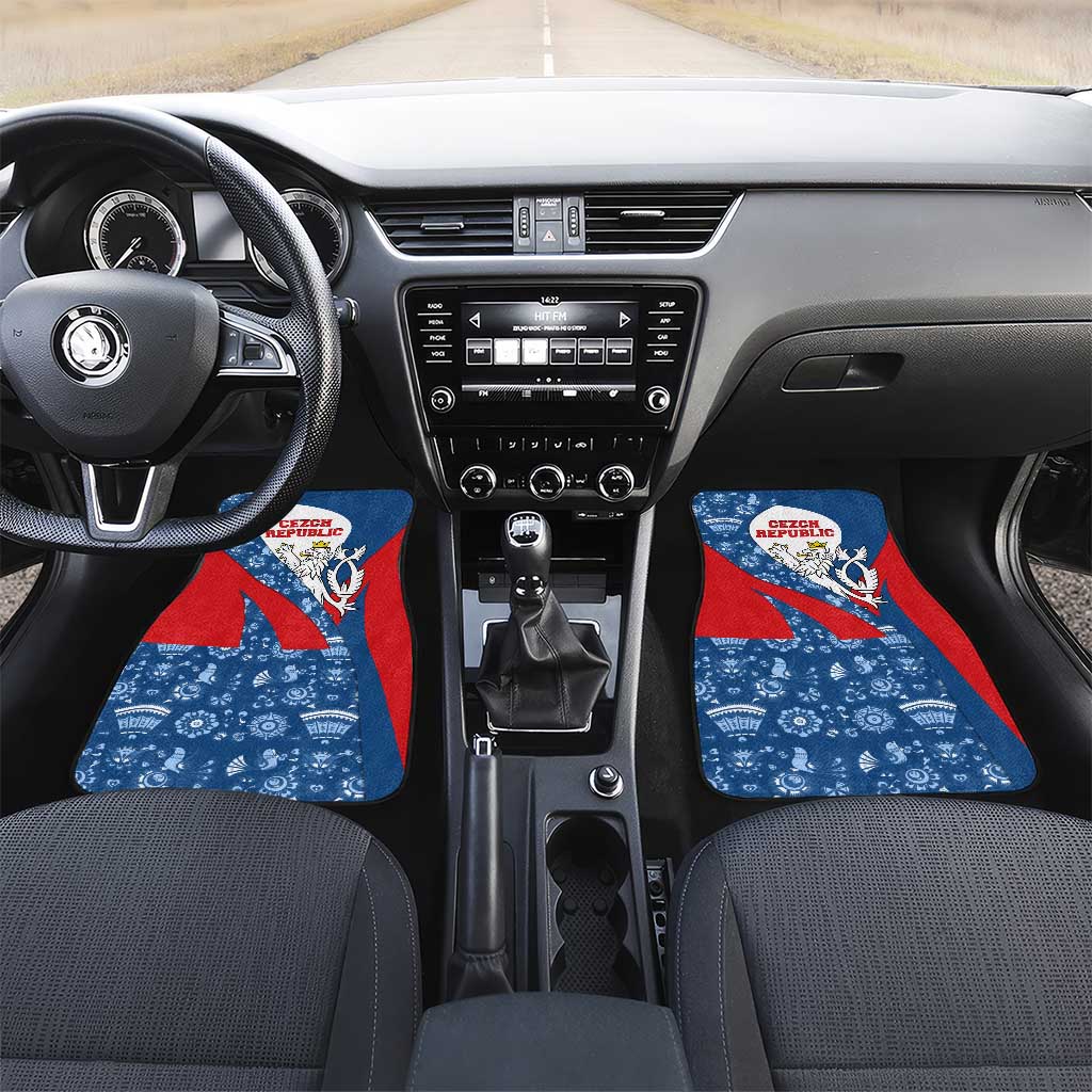 Czech Republic Car Mats with Blue Red Folk Pattern Design and National Lion Emblem - Wonder Print Shop