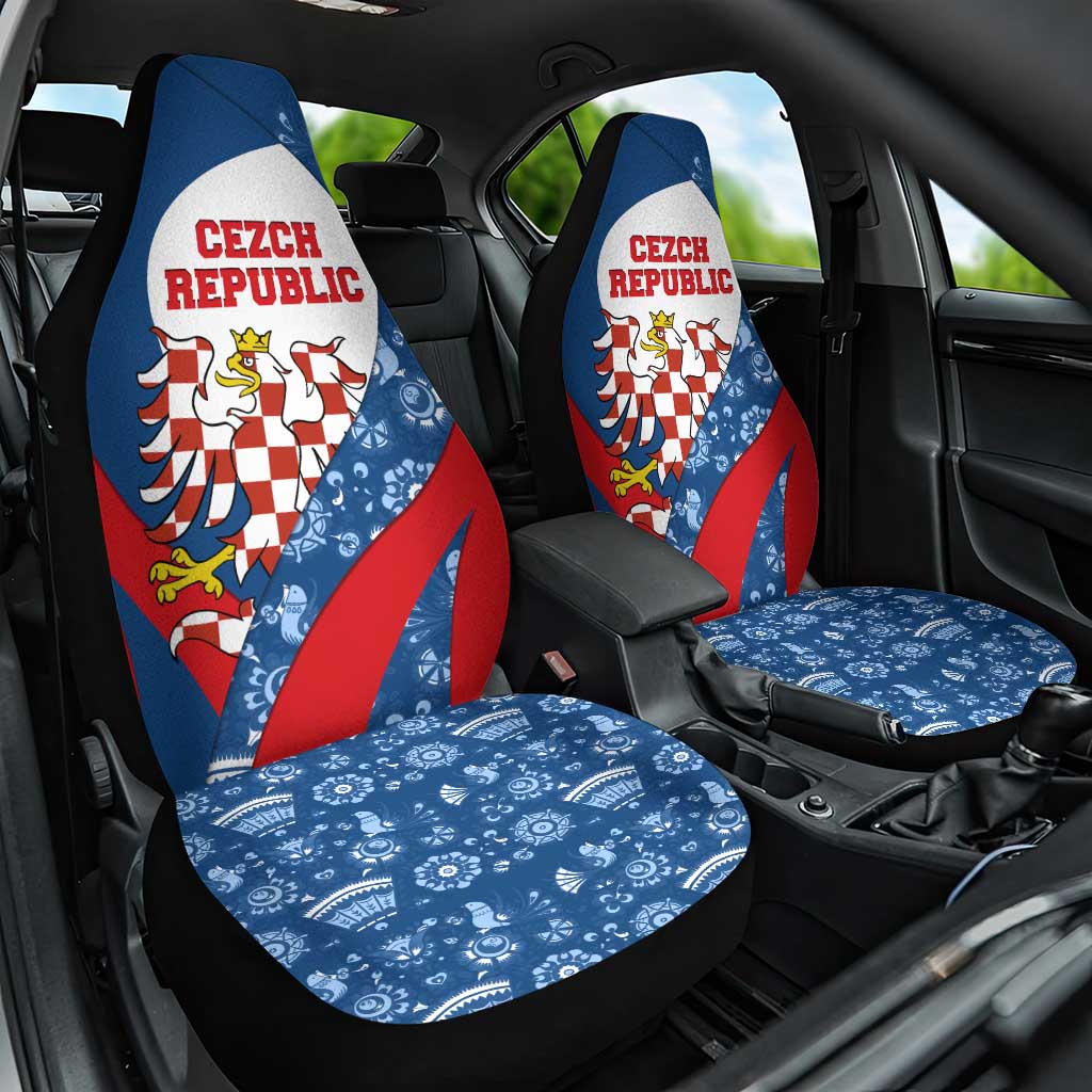 Czech Republic Car Seat Cover with Blue Red Folk Pattern Design and National Lion Emblem - Wonder Print Shop