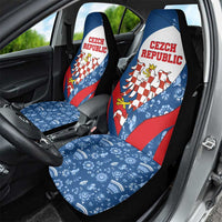 Czech Republic Car Seat Cover with Blue Red Folk Pattern Design and National Lion Emblem - Wonder Print Shop