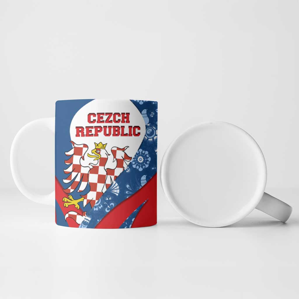 Czech Republic Ceramic Mug with Blue Red Folk Pattern Design and National Lion Emblem - Wonder Print Shop