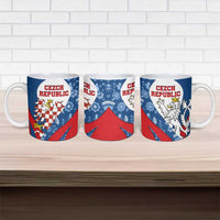 Czech Republic Ceramic Mug with Blue Red Folk Pattern Design and National Lion Emblem - Wonder Print Shop
