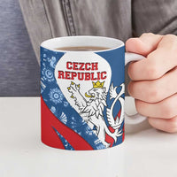 Czech Republic Ceramic Mug with Blue Red Folk Pattern Design and National Lion Emblem - Wonder Print Shop