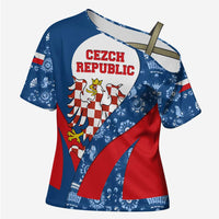 Czech Republic Cross Shoulder Shirt with Blue Red Folk Pattern Design and National Lion Emblem - Wonder Print Shop