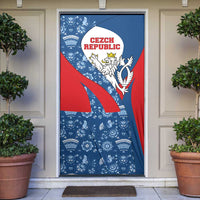 Czech Republic Door Cover with Blue Red Folk Pattern Design and National Lion Emblem - Wonder Print Shop