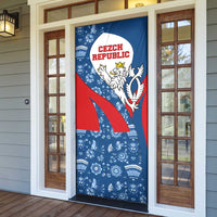Czech Republic Door Cover with Blue Red Folk Pattern Design and National Lion Emblem - Wonder Print Shop