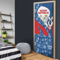 Czech Republic Door Cover with Blue Red Folk Pattern Design and National Lion Emblem - Wonder Print Shop