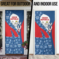 Czech Republic Door Cover with Blue Red Folk Pattern Design and National Lion Emblem - Wonder Print Shop