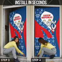 Czech Republic Door Cover with Blue Red Folk Pattern Design and National Lion Emblem - Wonder Print Shop