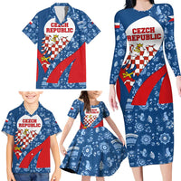 Czech Republic Family Matching Long Sleeve Bodycon Dress and Hawaiian Shirt with Blue Red Folk Pattern Design and National Lion Emblem - Wonder Print Shop