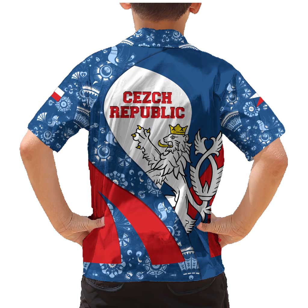 Czech Republic Family Matching Mermaid Dress and Hawaiian Shirt with Blue Red Folk Pattern Design and National Lion Emblem - Wonder Print Shop