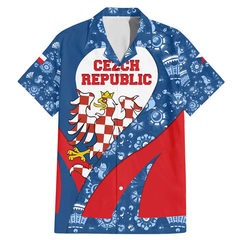 Czech Republic Family Matching Mermaid Dress and Hawaiian Shirt with Blue Red Folk Pattern Design and National Lion Emblem - Wonder Print Shop