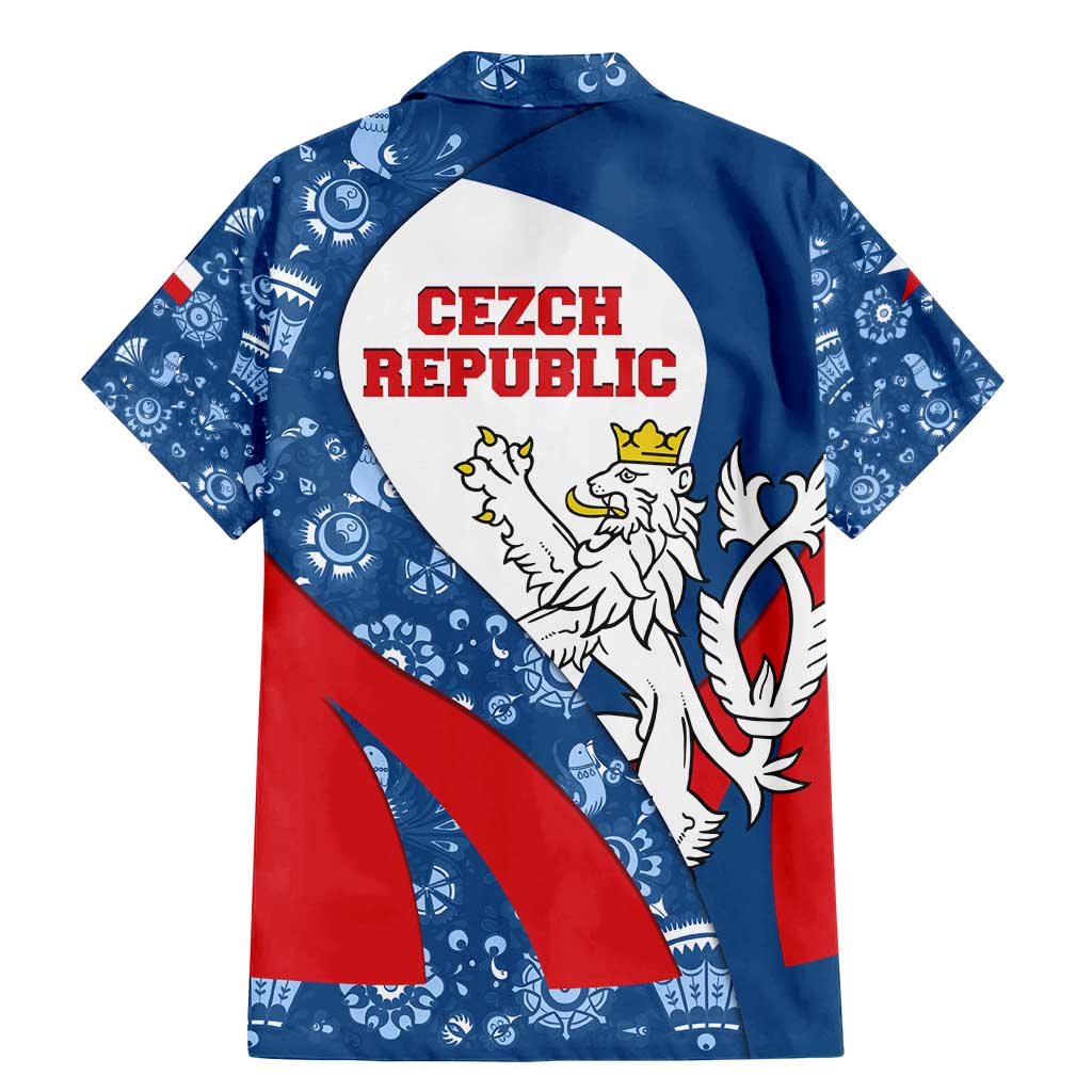 Czech Republic Family Matching Mermaid Dress and Hawaiian Shirt with Blue Red Folk Pattern Design and National Lion Emblem - Wonder Print Shop