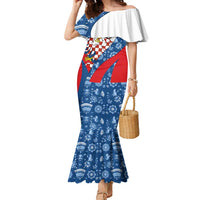 Czech Republic Family Matching Mermaid Dress and Hawaiian Shirt with Blue Red Folk Pattern Design and National Lion Emblem - Wonder Print Shop