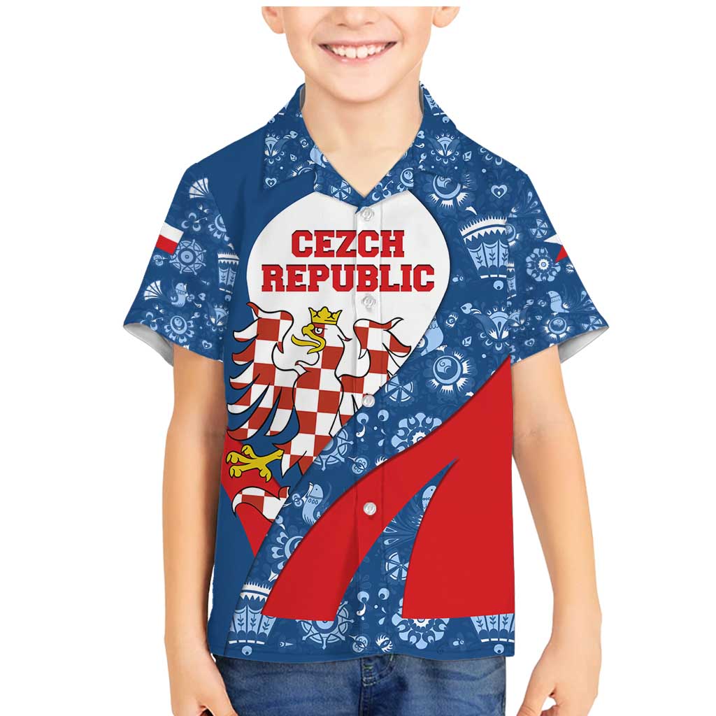 Czech Republic Family Matching Mermaid Dress and Hawaiian Shirt with Blue Red Folk Pattern Design and National Lion Emblem - Wonder Print Shop
