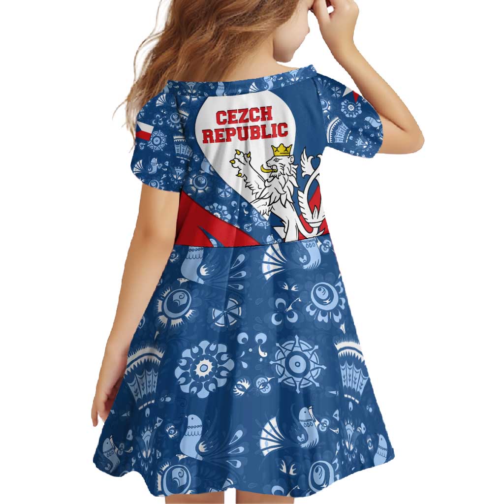 Czech Republic Family Matching Off Shoulder Maxi Dress and Hawaiian Shirt with Blue Red Folk Pattern Design and National Lion Emblem - Wonder Print Shop