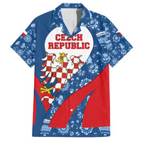 Czech Republic Family Matching Off Shoulder Maxi Dress and Hawaiian Shirt with Blue Red Folk Pattern Design and National Lion Emblem - Wonder Print Shop