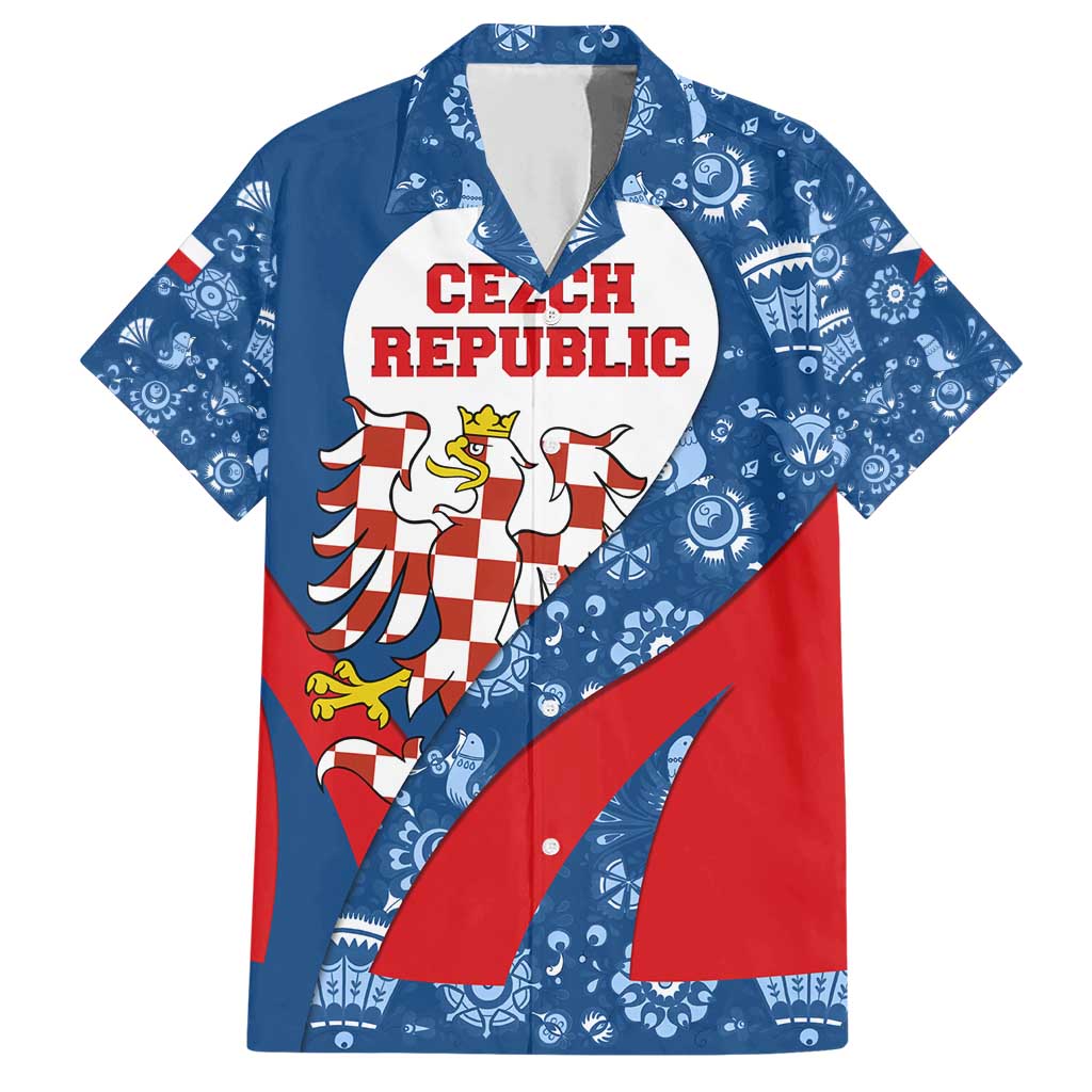 Czech Republic Family Matching Short Sleeve Bodycon Dress and Hawaiian Shirt with Blue Red Folk Pattern Design and National Lion Emblem - Wonder Print Shop