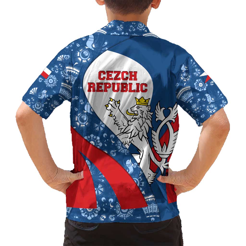 Czech Republic Family Matching Summer Maxi Dress and Hawaiian Shirt with Blue Red Folk Pattern Design and National Lion Emblem - Wonder Print Shop