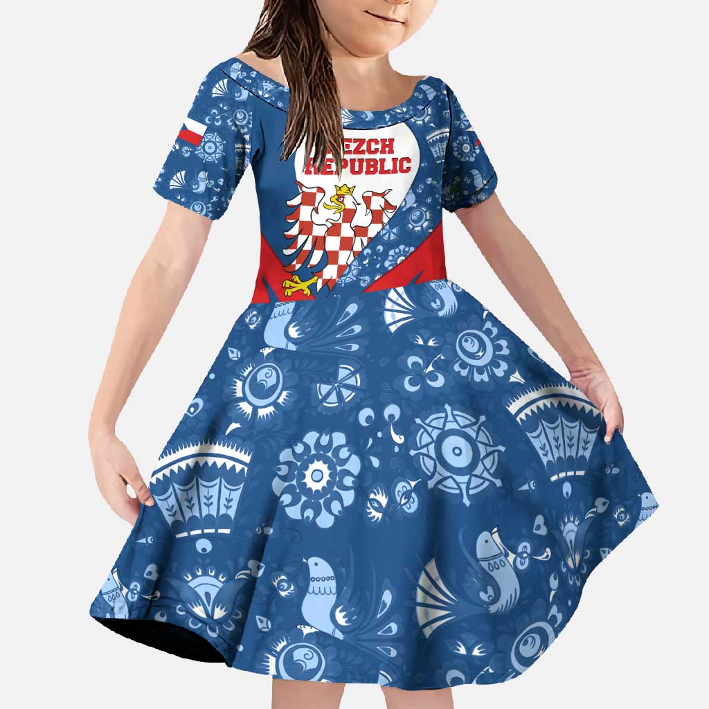 Czech Republic Family Matching Summer Maxi Dress and Hawaiian Shirt with Blue Red Folk Pattern Design and National Lion Emblem - Wonder Print Shop