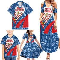 Czech Republic Family Matching Summer Maxi Dress and Hawaiian Shirt with Blue Red Folk Pattern Design and National Lion Emblem - Wonder Print Shop