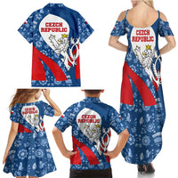 Czech Republic Family Matching Summer Maxi Dress and Hawaiian Shirt with Blue Red Folk Pattern Design and National Lion Emblem - Wonder Print Shop