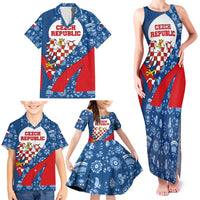 Czech Republic Family Matching Tank Maxi Dress and Hawaiian Shirt with Blue Red Folk Pattern Design and National Lion Emblem - Wonder Print Shop