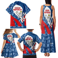 Czech Republic Family Matching Tank Maxi Dress and Hawaiian Shirt with Blue Red Folk Pattern Design and National Lion Emblem - Wonder Print Shop