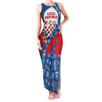 Czech Republic Family Matching Tank Maxi Dress and Hawaiian Shirt with Blue Red Folk Pattern Design and National Lion Emblem - Wonder Print Shop