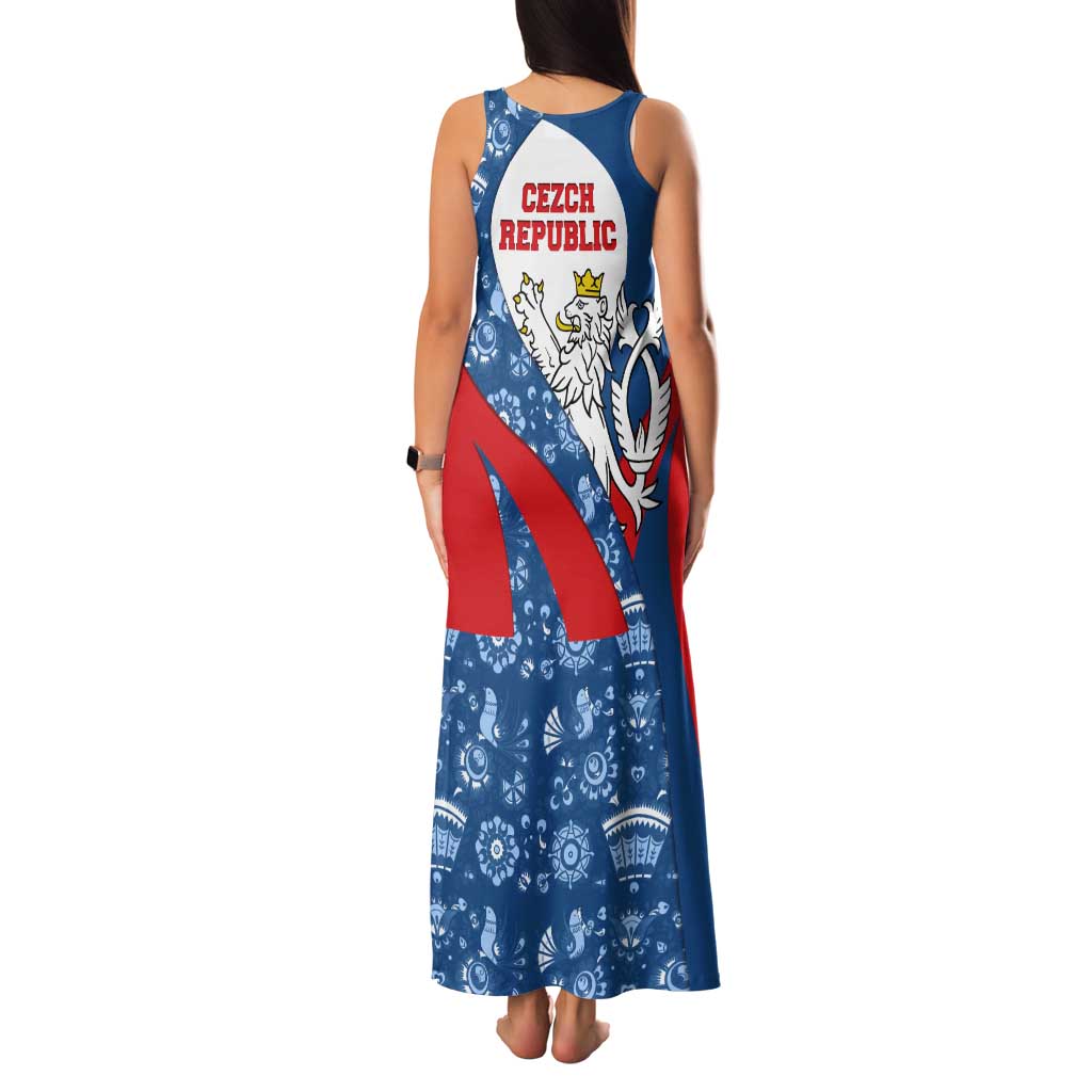 Czech Republic Family Matching Tank Maxi Dress and Hawaiian Shirt with Blue Red Folk Pattern Design and National Lion Emblem - Wonder Print Shop