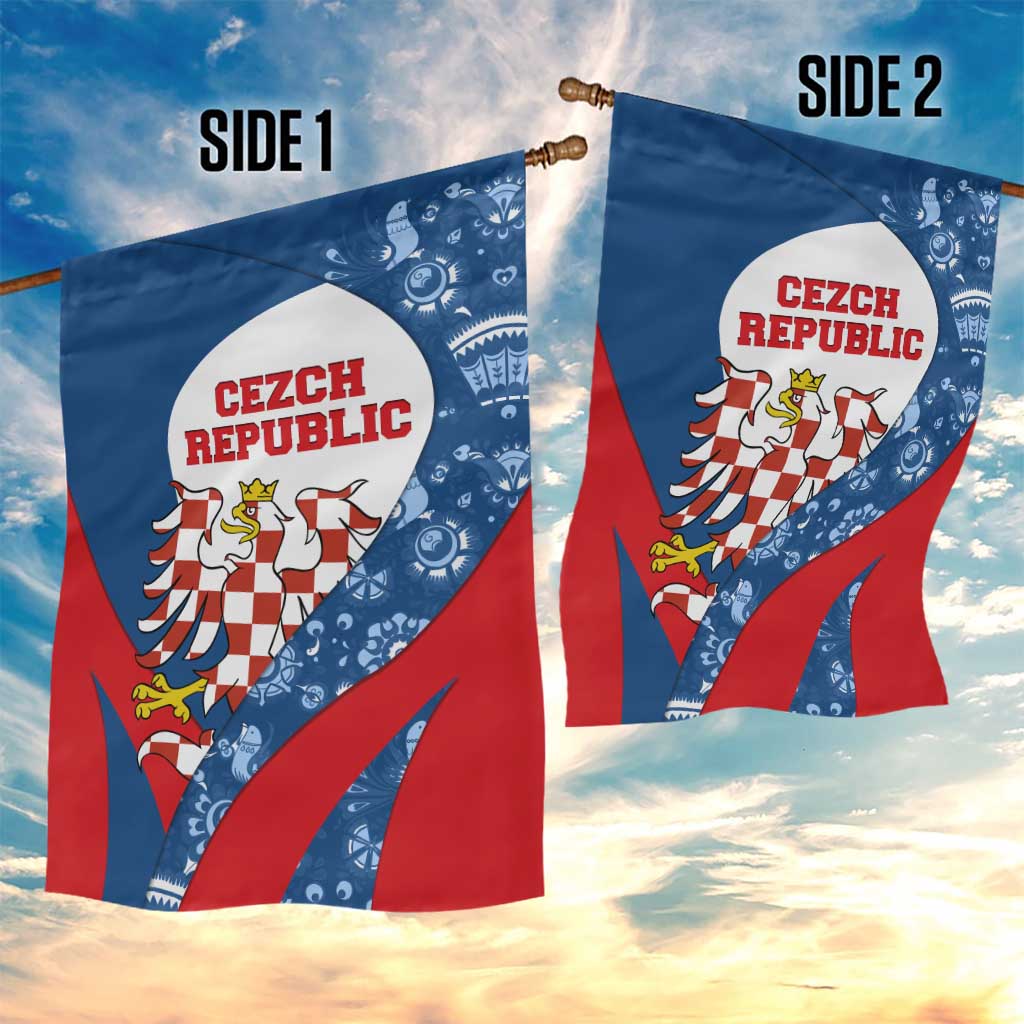 Czech Republic Garden Flag with Blue Red Folk Pattern Design and National Lion Emblem - Wonder Print Shop
